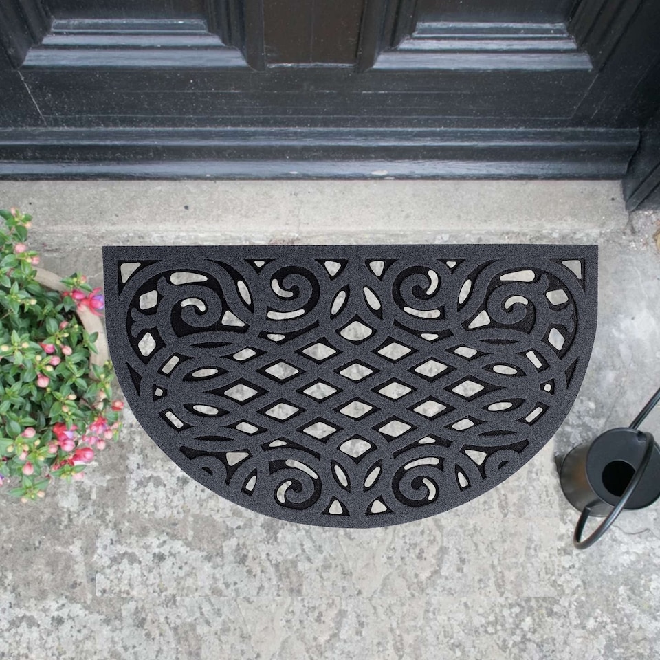 image 1 of Nicoman Victorian Style Halfmoon Rubber Outdoor Door Mat Grey 75 x 44cm | Grey | Open Back (For Outdoors)