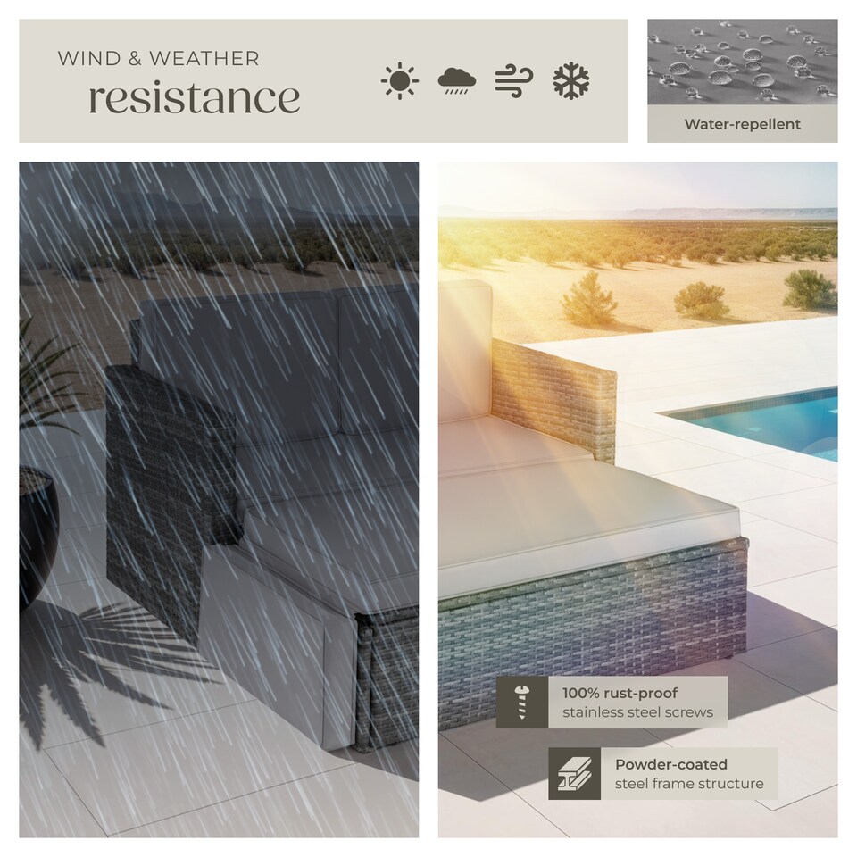 image 1 of Garden Sofa Corfu - 2 seater sofa, stool sun lounger, thick cushions | Grey | grey | 119 x 64,50 x 71,50 cm | 1