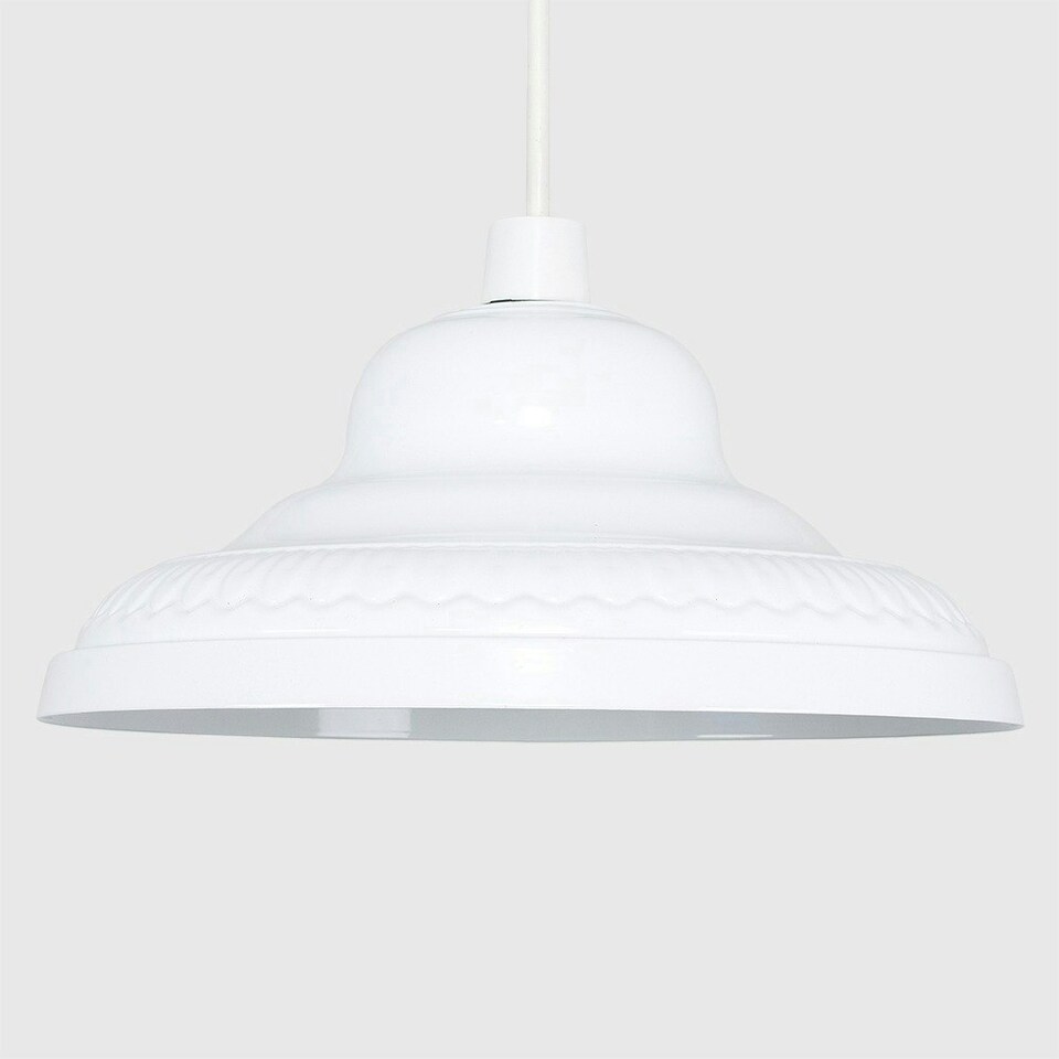 image 1 of ValueLights Vintage Retro Style Gloss White Metal Easy Fit Ceiling Pendant Lamp Shade