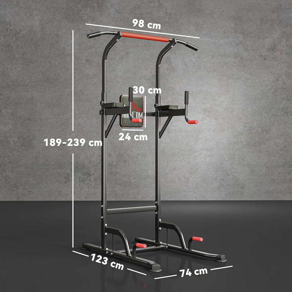 image 1 of HOMCOM Power Tower Station Pull Up Bar w/Adjustable Height for Home Gym Workout | Black | Black