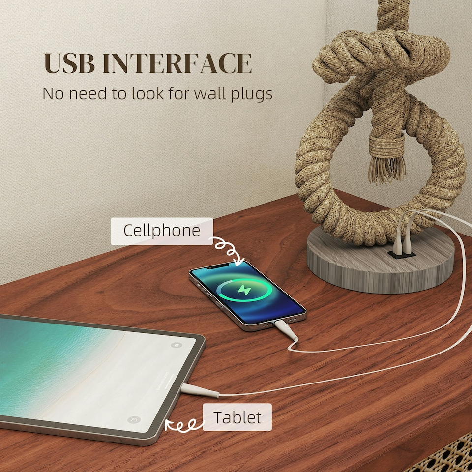 image 1 of HOMCOM LED Nautical Table Lamp with USB Charging Port for Bedroom Living Room