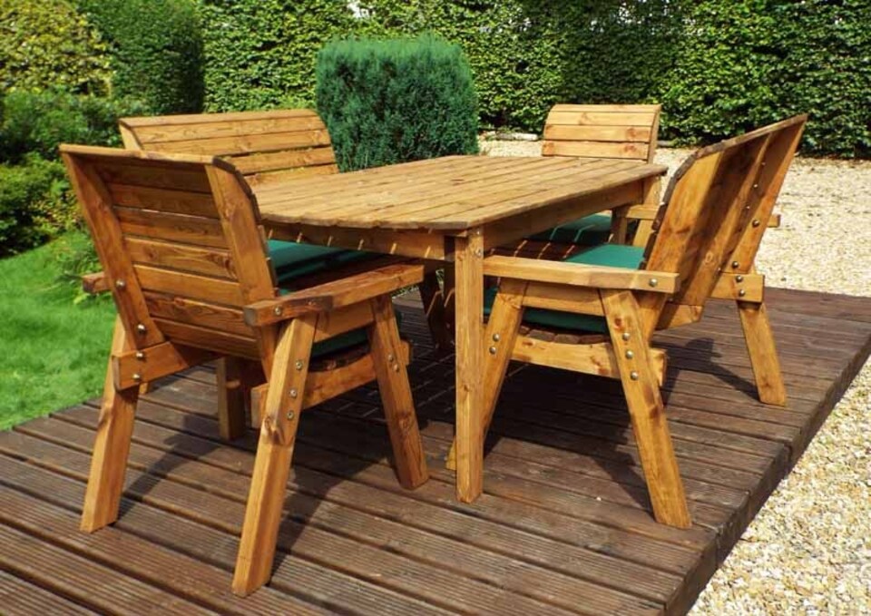image 1 of Six Seater Rectangular Table Set with Cushion - W290 x D245 x H98 - Fully Assembled - Green