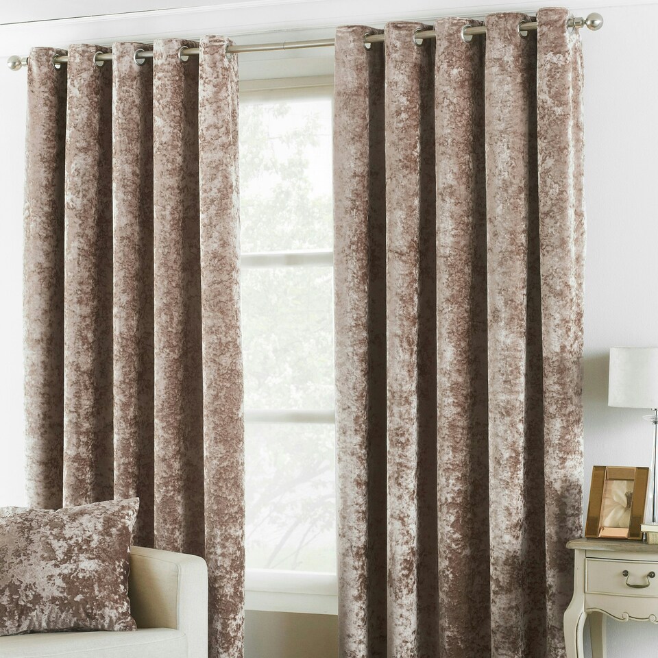 image 1 of Paoletti Verona Crushed Velvet Oyster Eyelet Curtains 168 x 137cm