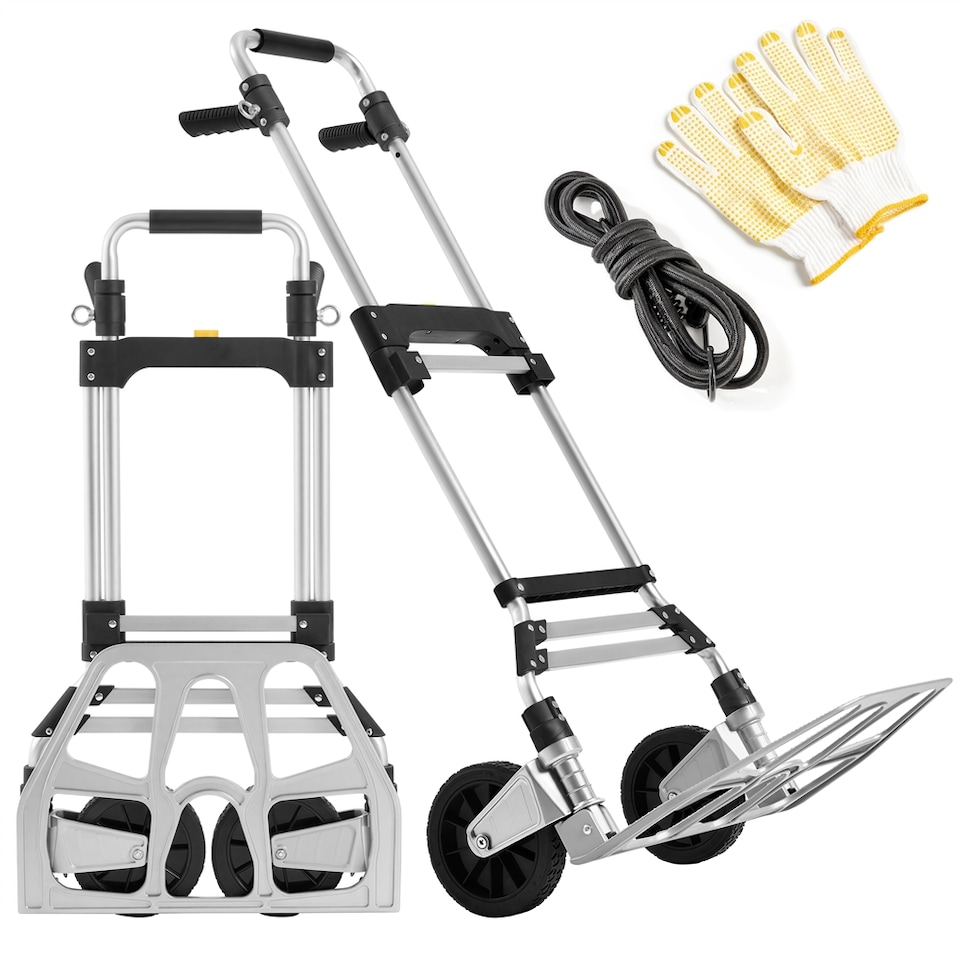 image 1 of Yaheetech Metal Hand Trolley with Adjustable Handle Height & Bungee Cord & Gloves-Silver
