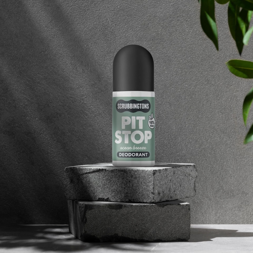 image 1 of Scrubbingtons Pit Stop Natural Deodorant For Women, Men, Roll On For Sensitive Skin Made in UK Paediatrician approved, Aluminium & Alcohol Free, Vegan & Cruelty Free, Ocean Breeze 75ml | Multi | 1