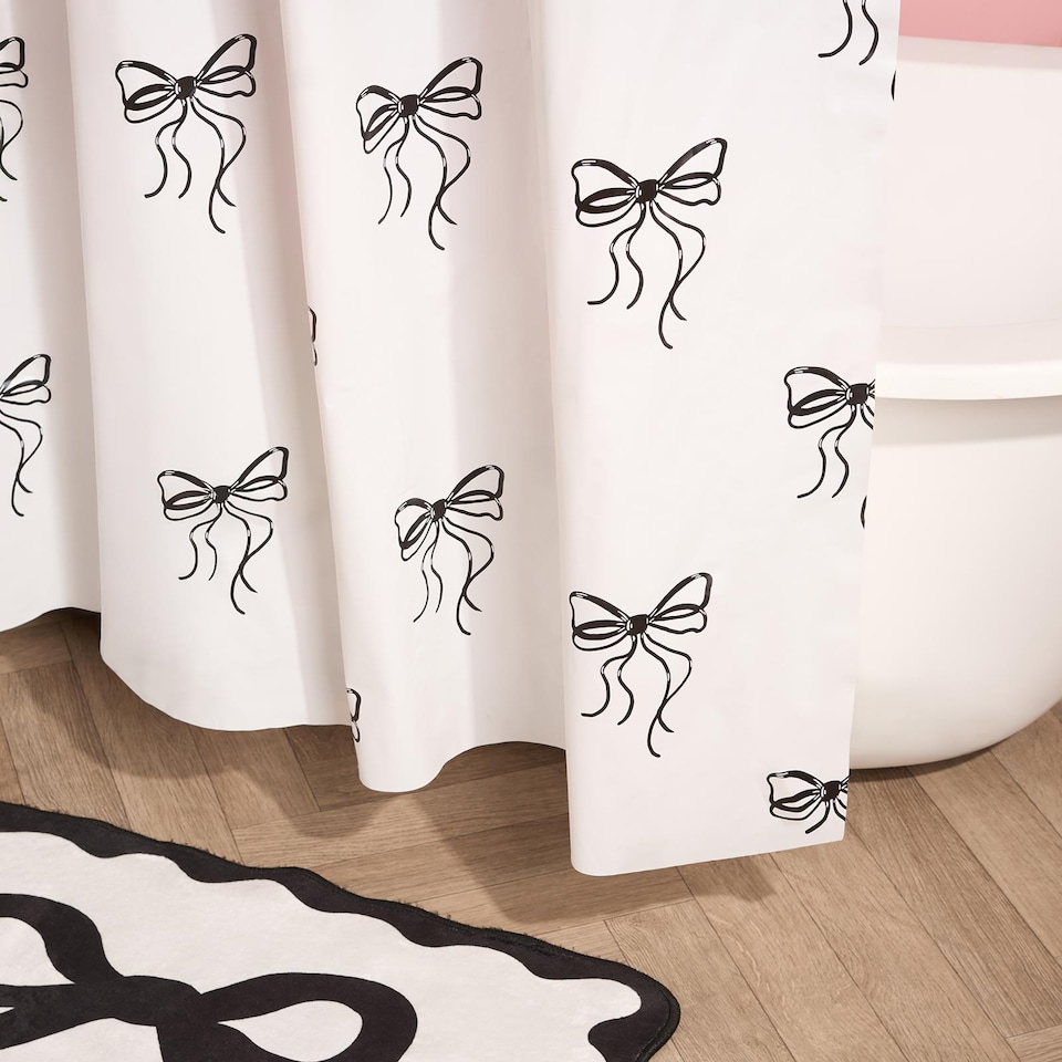 image 1 of OHS Bows Mould Proof Shower Curtain with 12 Hooks | White | Monochrome