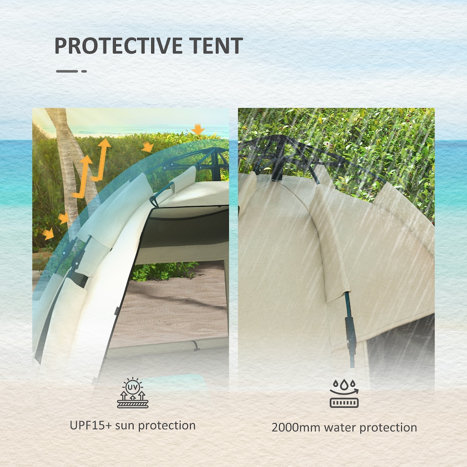 image 1 of Outsunny Pop Up Tent Beach Tent for 23 Person, Easy Set Up Sun Shelter with Extended Floor, Sandbags, Mesh Windows and Carry Bag | Brown