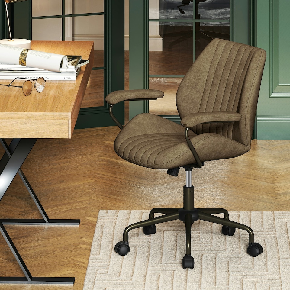 image 1 of COSTWAY Office Chair Mid Century Swivel Computer Desk Chair Olive Bronze