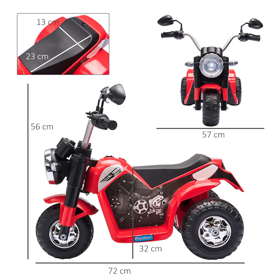 image 1 of HOMCOM 6V Kids Electric Motorbike 3 Wheels Ride On Toy with Horn Headlights Realistic Sounds for Girl Boy 18 - 36 Months Red
