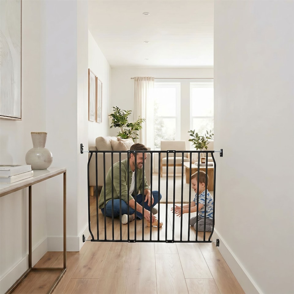 image 1 of Safetots Eco Screw Fit Baby Gate, Black, 70cm - 80cm, Stair Gate for Toddler and Baby, Screw Fit Safety Barrier