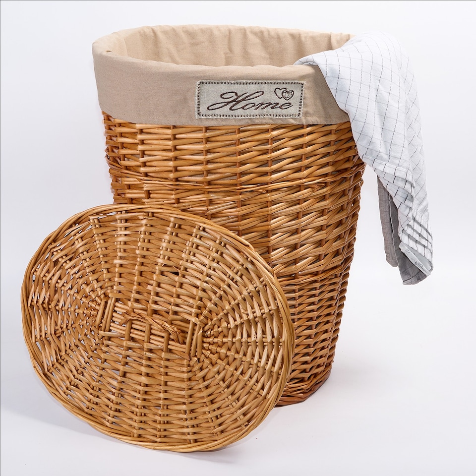 image 1 of Wicker Oval Laundry Basket Bathroom Storage Laundry Bag Bin With Liner and Lid