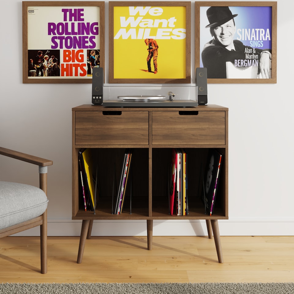 image 1 of Jaxon 2 Drawer Vinyl Turntable Stand | Brown | Walnut