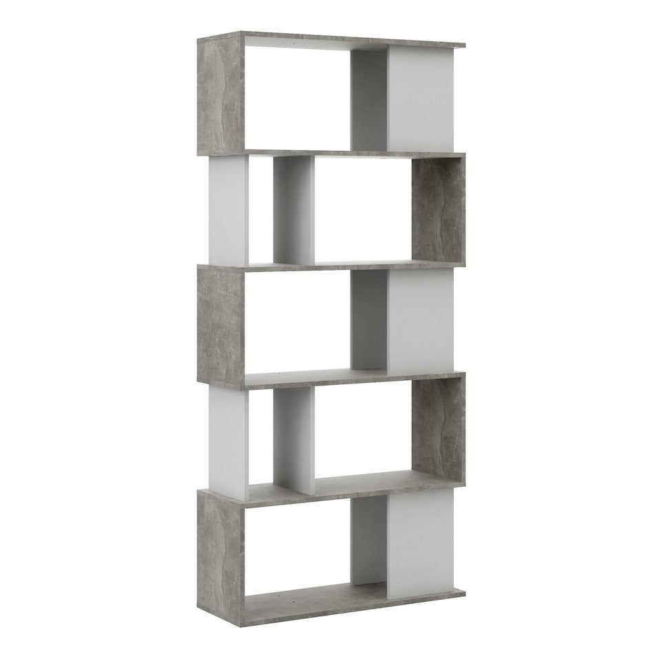 image 1 of Maze Open Bookcase 4 Shelves in Concrete and White
