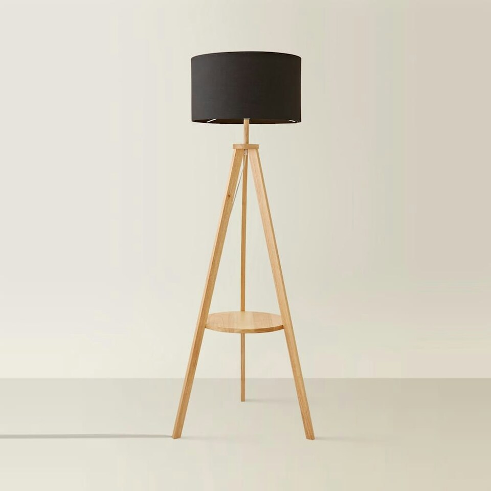 image 1 of ValueLights Morrigan Black Shade Wooden Tripod Floor Lamp | Black