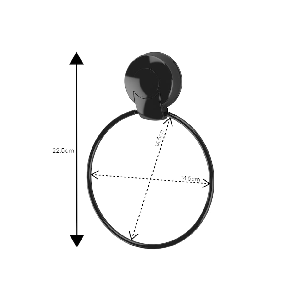 image 1 of Showerdrape Suctionloc Black Suction Wall Mounted Towel Ring with Mounting Disc | Multi | 1