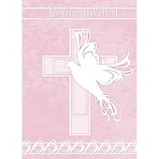 Pink Dove Cross Invitations with Envelopes - Pack of 8