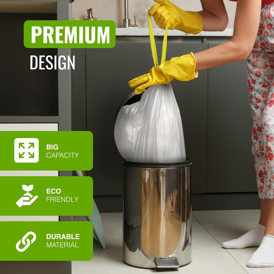 image 1 of Ecobag Extra Strong Lemon Scented Kitchen Drawstring Bin Liners Tear Resistant