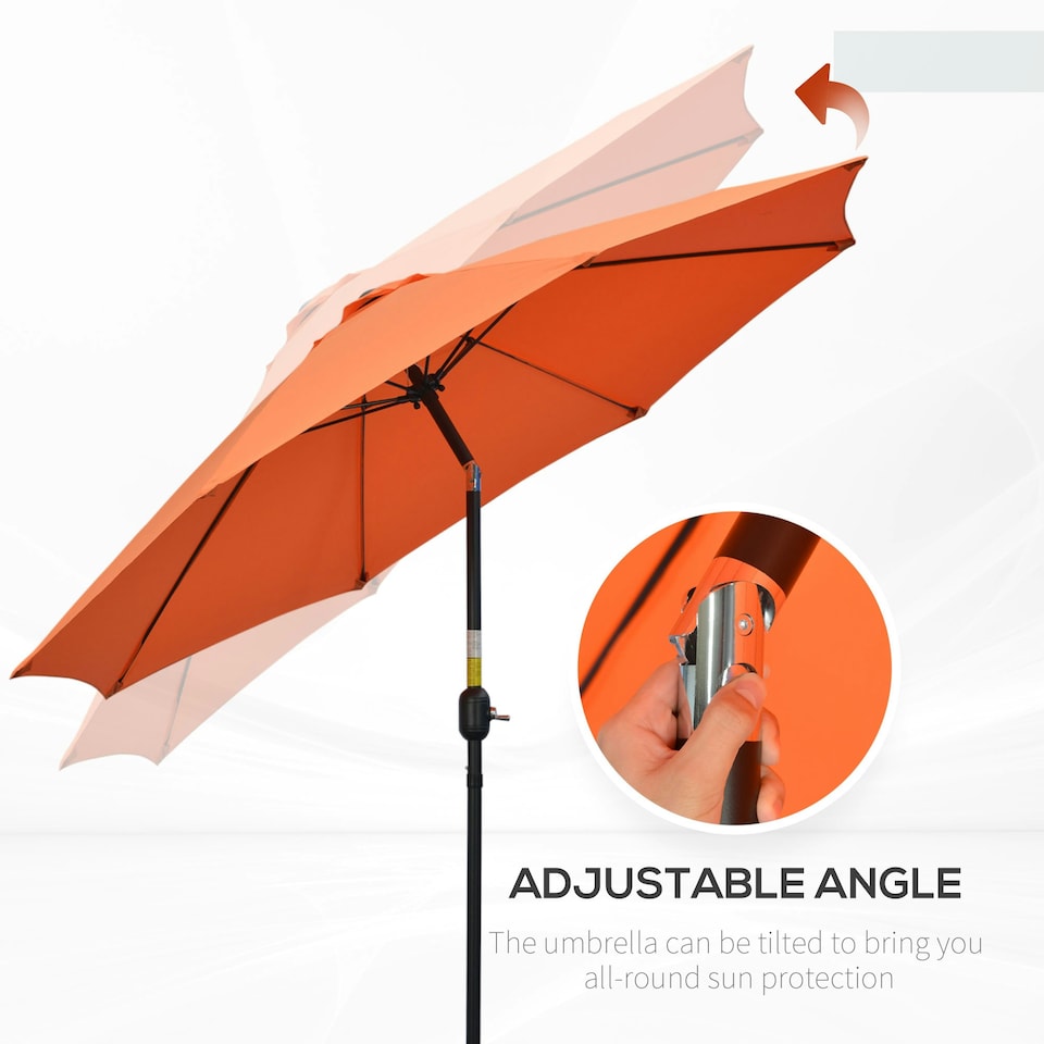 image 1 of Outsunny 2.6M Patio Umbrella Outdoor Sunshade Canopy w/ Tilt and Crank Orange