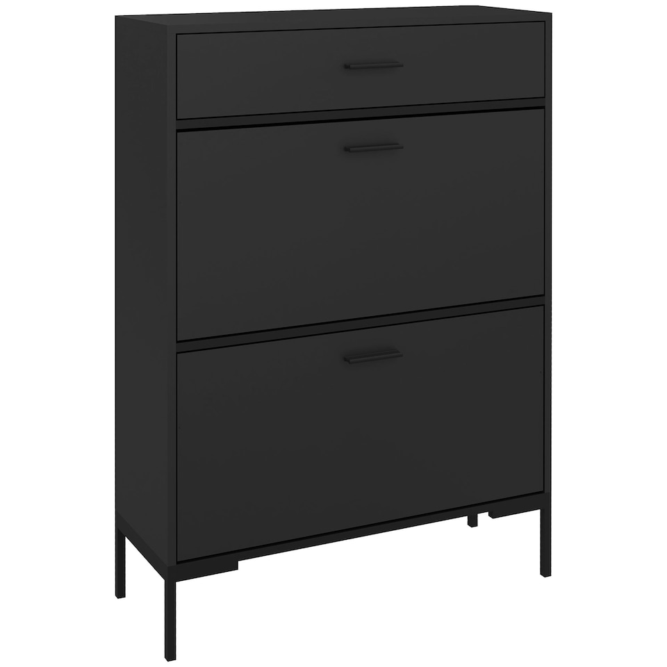 image 1 of HOMCOM Shoe Storage Cupboard with 2 Flip Doors and Sliding out Drawer, Black