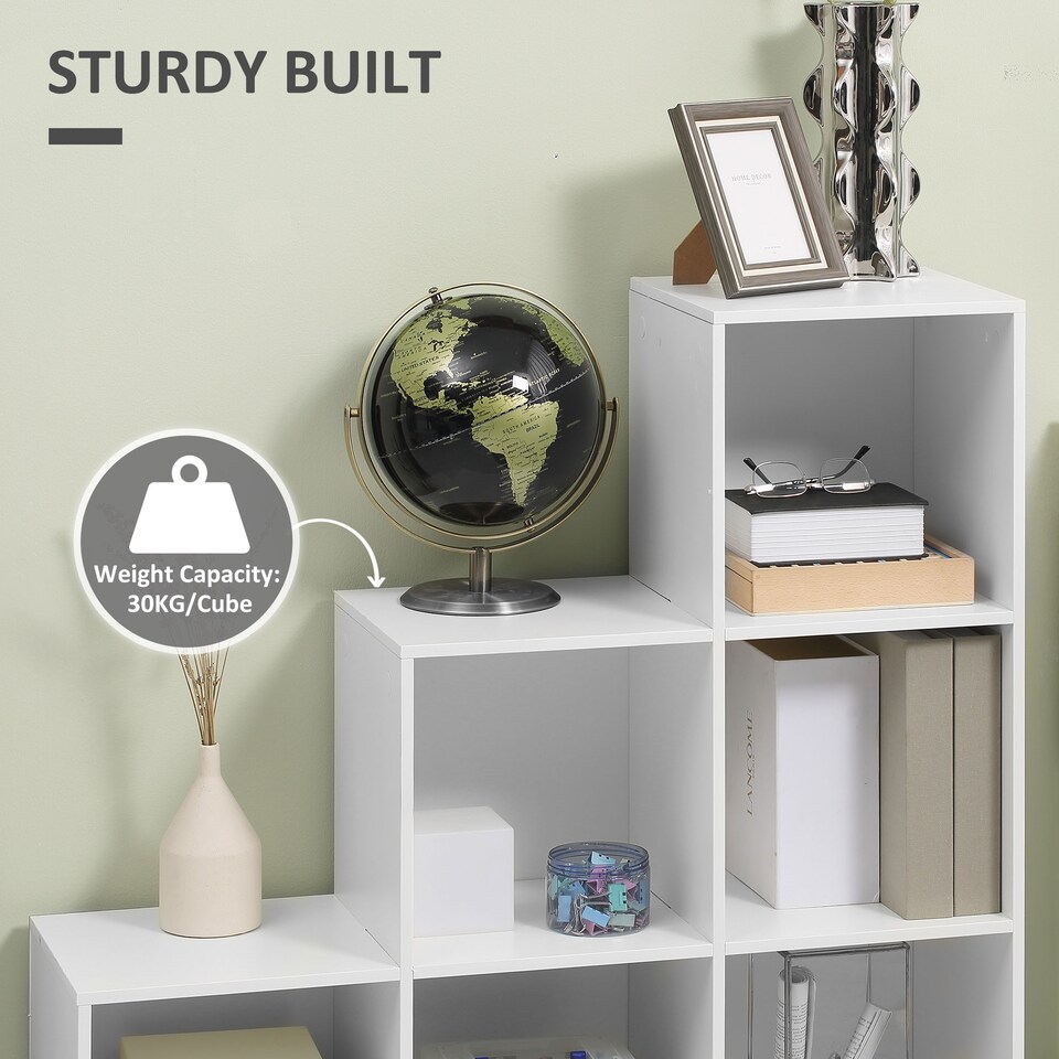 image 1 of HOMCOM 3-tier Step 6 Cubes Storage Unit Particle Board Cabinet Bookcase Organiser Home Office Shelves - White