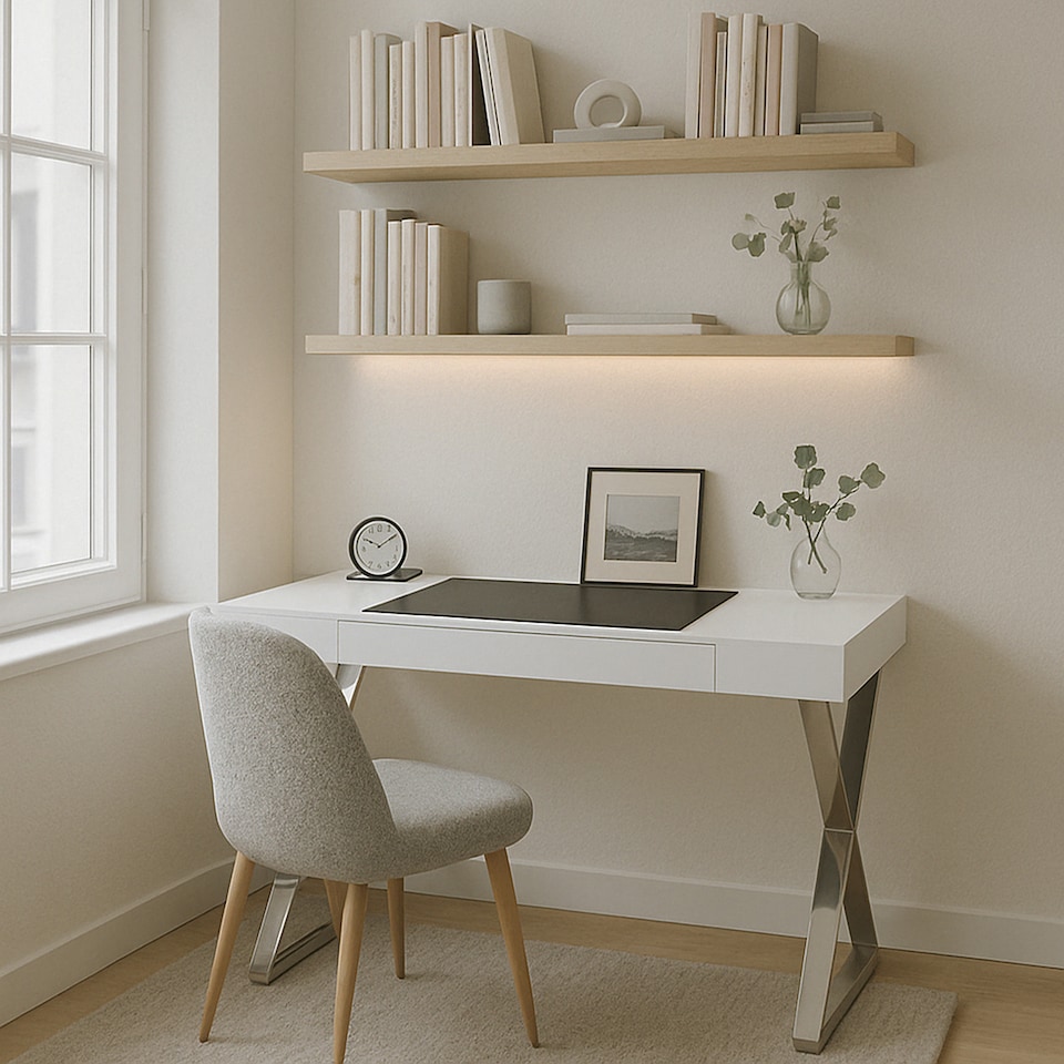 image 1 of Centurion Supports ADONIS Gloss White and Chrome Ergonomic Home Office Luxury Computer Desk | White | White | 1