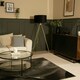 image 2 of ValueLights Aero Polished Gold Floor Lamp with Large Black Drum Shade