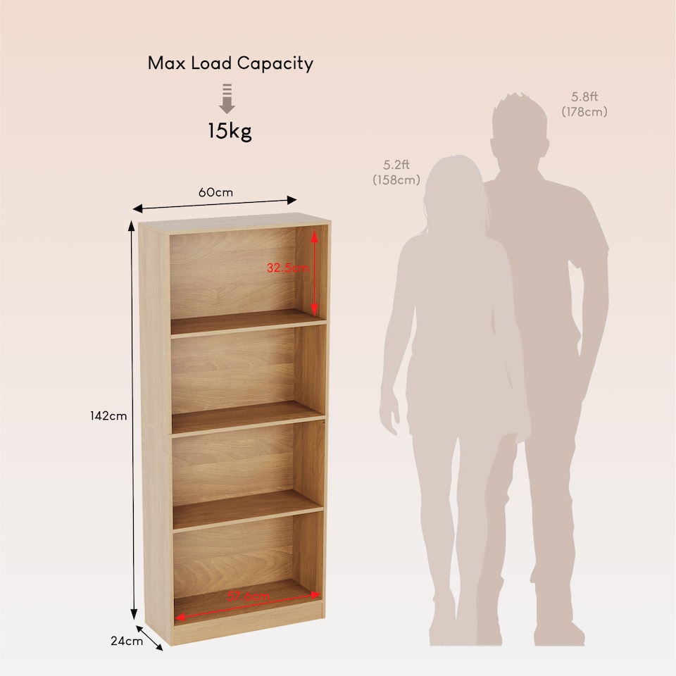 image 1 of Vida Designs Cambridge 4 Tier Large Bookcase Display Storage, Oak