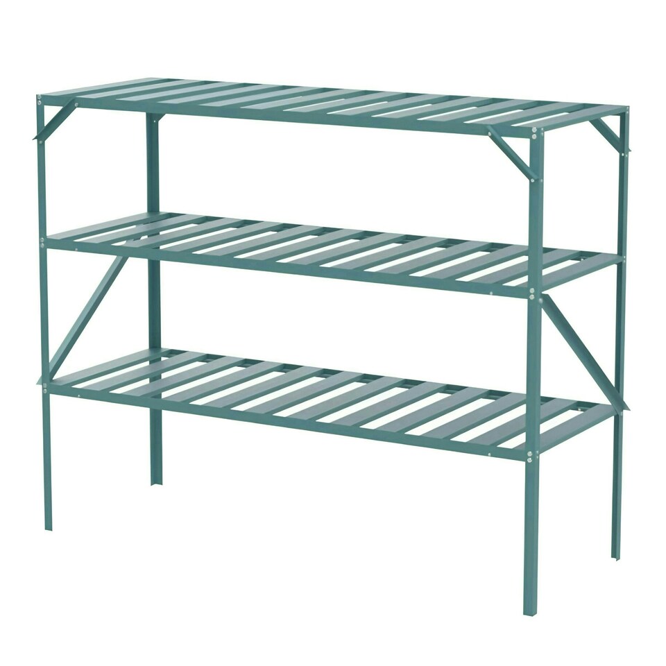 image 1 of Lacewing Twinpack Traditional 3 Tier Greenhouse Staging Shelving Bench in Green 126cm