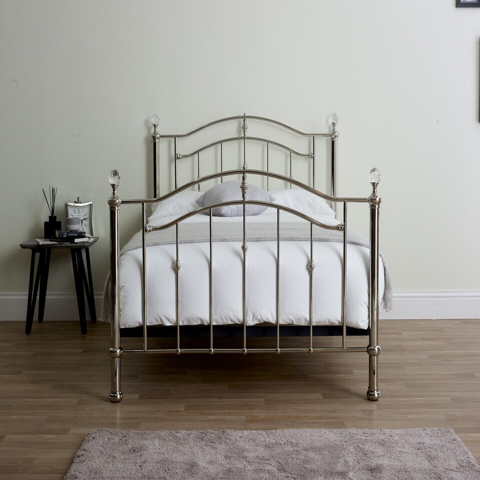 image 1 of 5ft King Size Silver chrome finish, crystal ball and chrome traditional metal bed frame bedstead, victorian, antique, ornate