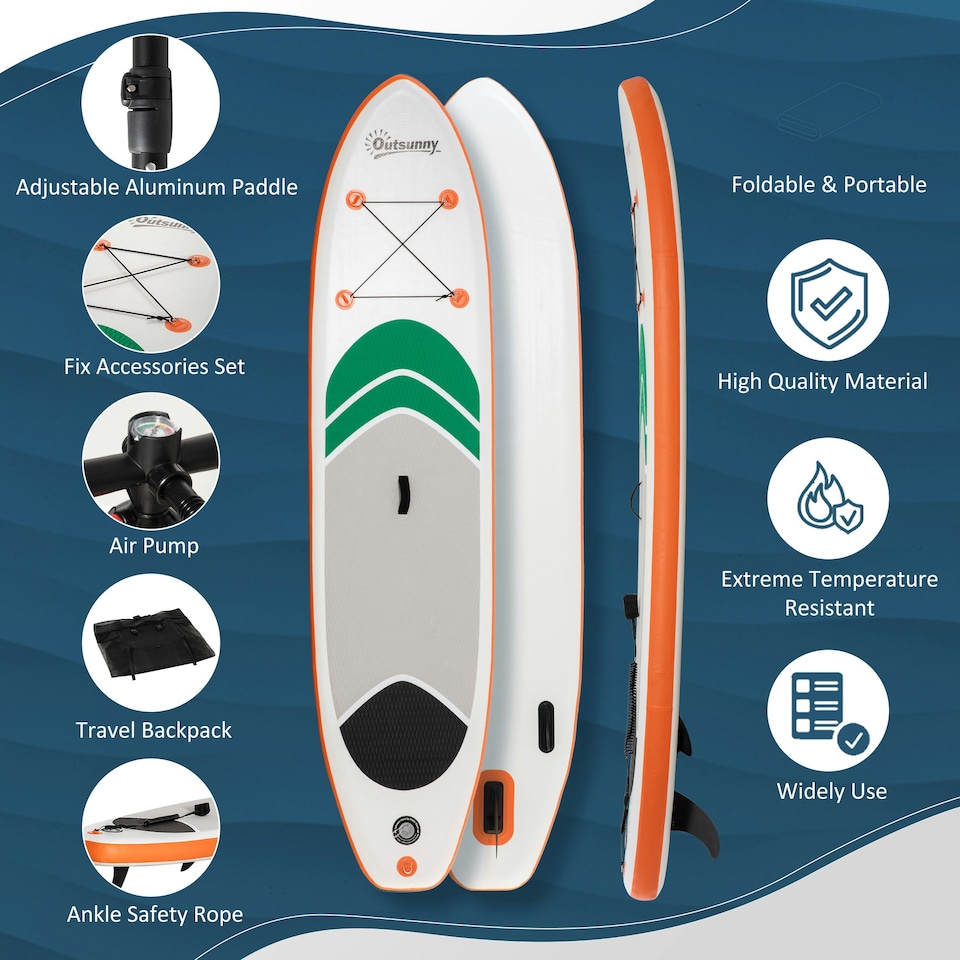 image 1 of Outsunny 10Ft Inflatable Non-Slip Paddle Stand Up Board w/ Adjustable Paddle White