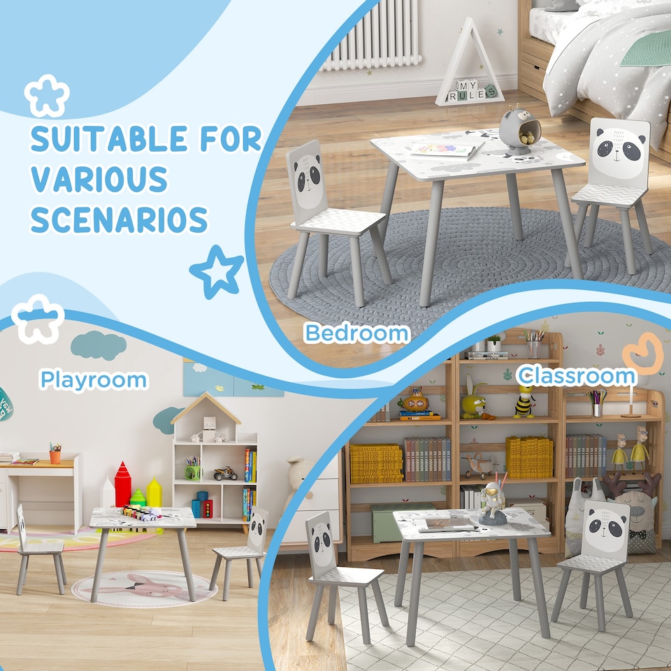 image 1 of ZONEKIZ Kids Table and Chair Set, Toddler Table with 2 Chairs, Grey