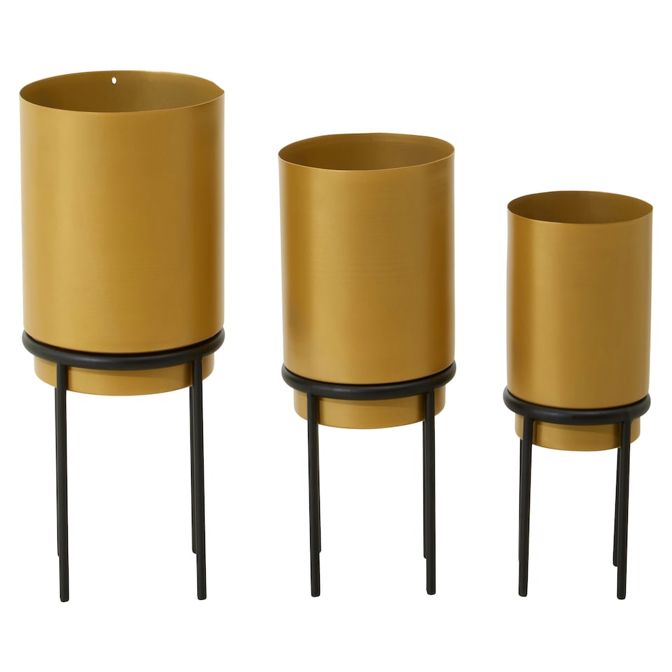 image 1 of Avento Set Of Three Gold Finish Planters Gold