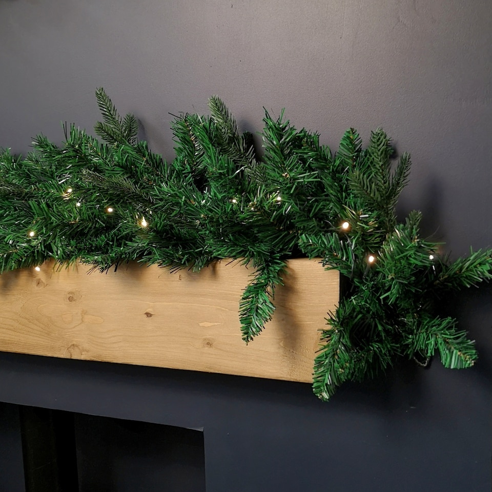 image 1 of 1.8m Plain Green Christmas Garland with 164 Tips and 50 Warm White LED Lights