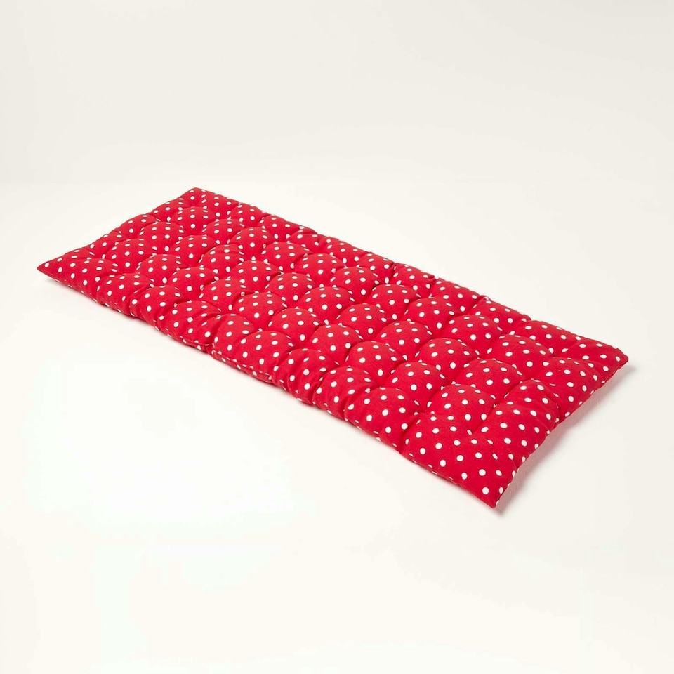 image 1 of Homescapes Garden Bench Cushion Luxury 2 Seater Cotton Polka Dot Indoor Outdoor Seat Pad | Red | 108 x 42 cm | 1