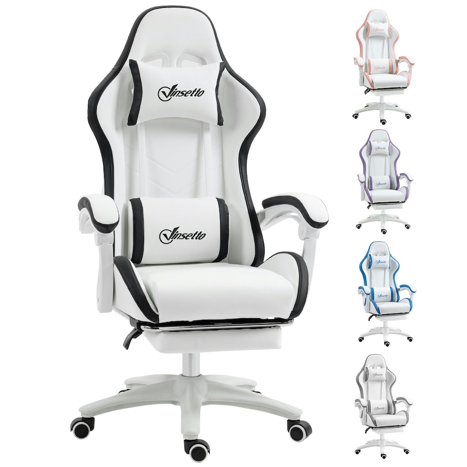 image 1 of Vinsetto Racing Style Gaming Chair with Reclining Function, White and Black