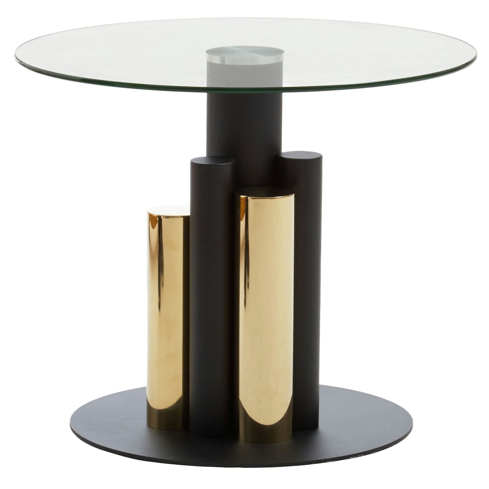 image 1 of Interiors by Premier Clear Glass Side Table, Black and Gold Columned Base, Modern Side Table for Living Room and Hallway Gold