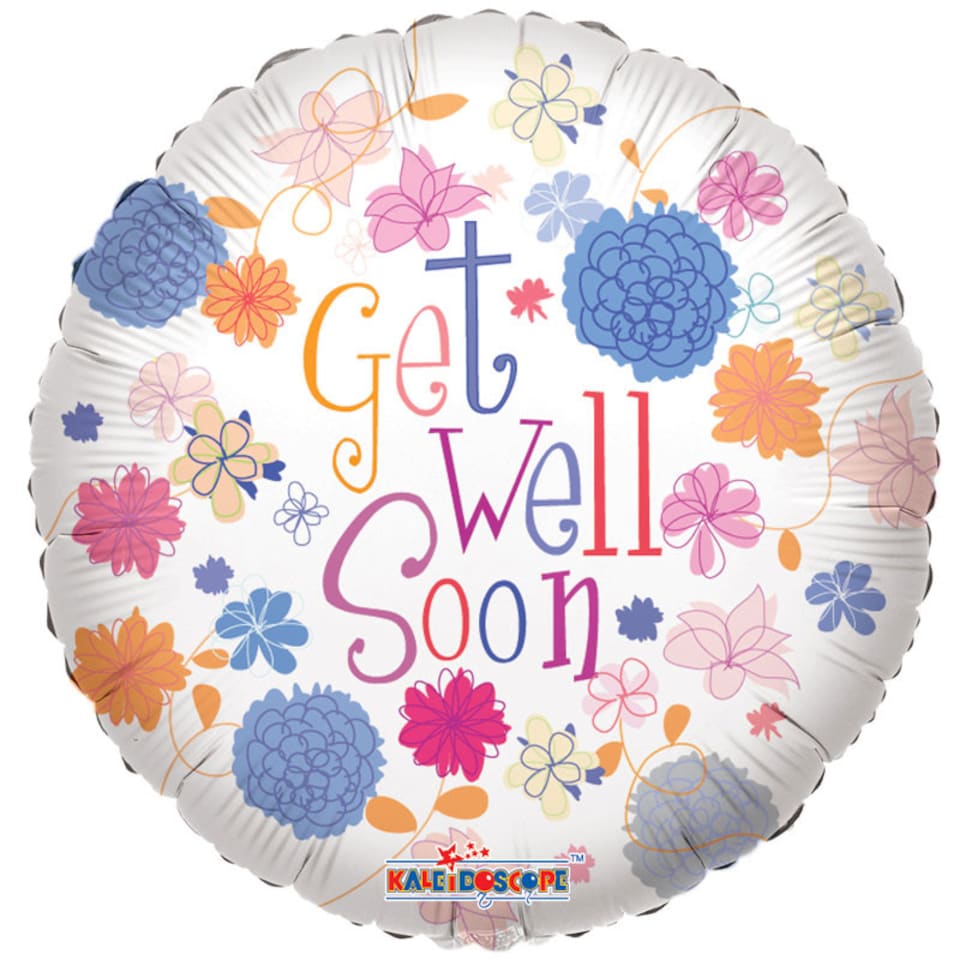 image 1 of Get Well Soon Flower Bouquet, Bear and Balloon Gift Set