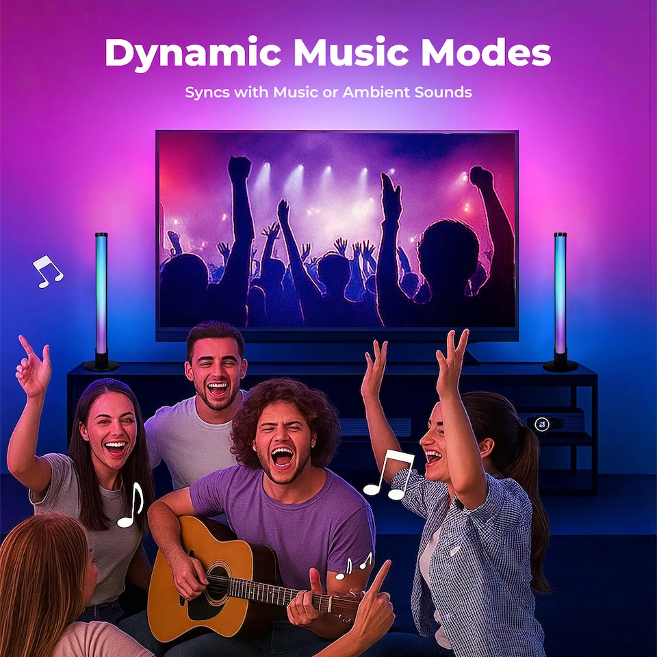 image 1 of Emitto 2x Smart RGB LED Light Bars Game Ambient Lamps Color Changing Music Timer