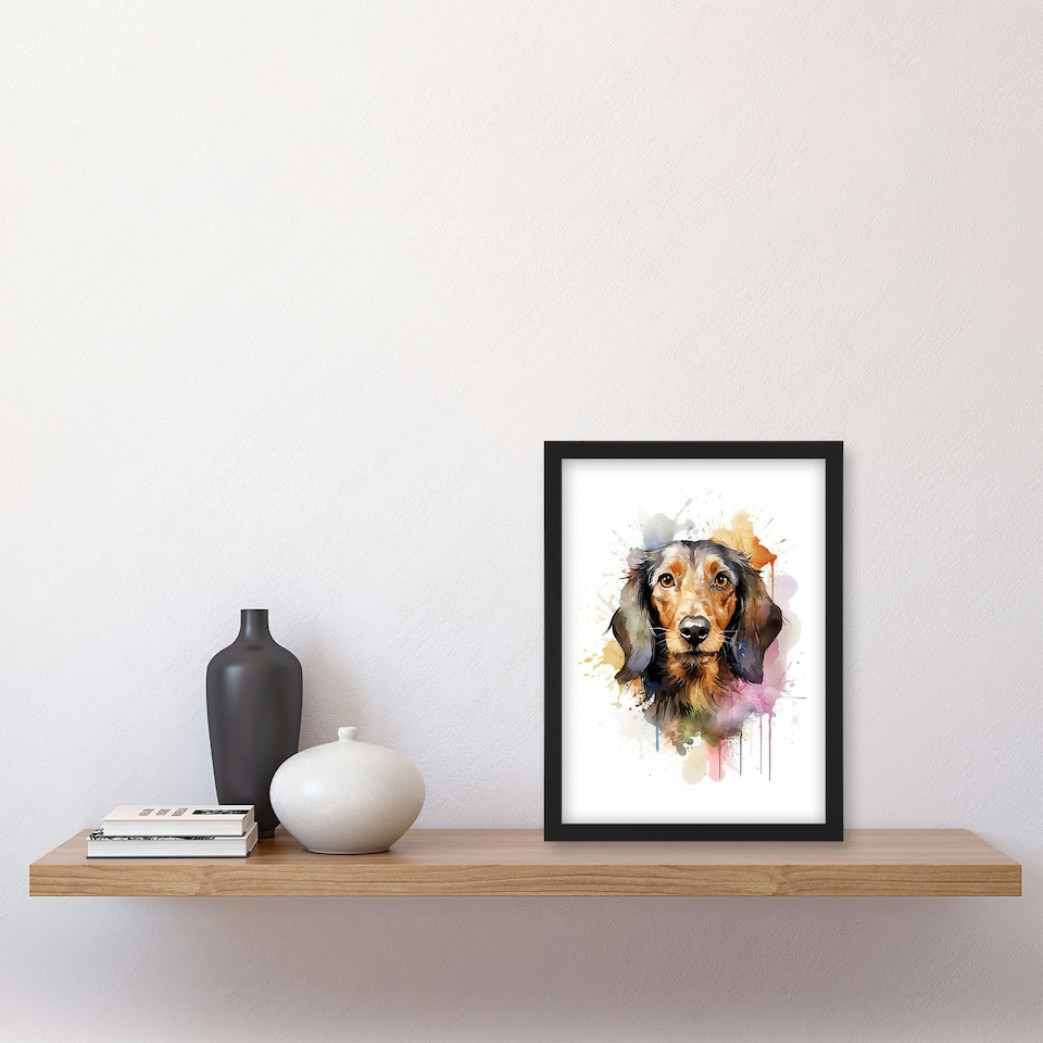 image 1 of Wirehaired Dachshund Lovers Gift Watercolour Black Framed Wall Art Print A4