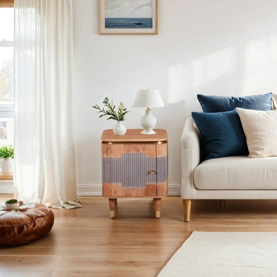 image 1 of Alaina Acacia Wood Bedside Table Brown