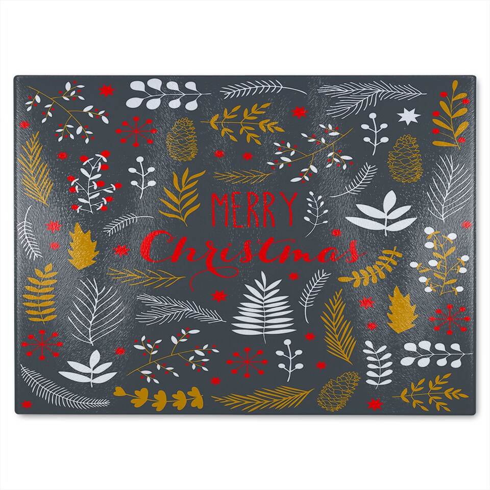 image 1 of Merry Christmas Lettering Dining Glass Chopping Board | Multi