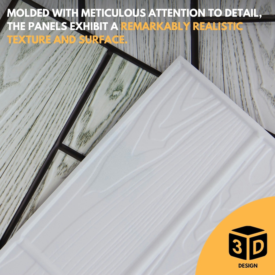 image 1 of NOVECRAFTO 3D Faux Wood Wall Panels – 6 PVC Sheets, Covers 2.76 sqm (29.76 sq ft), 96x48cm Each – Decorative Grey Wood Texture Cladding, Moisture Resistant