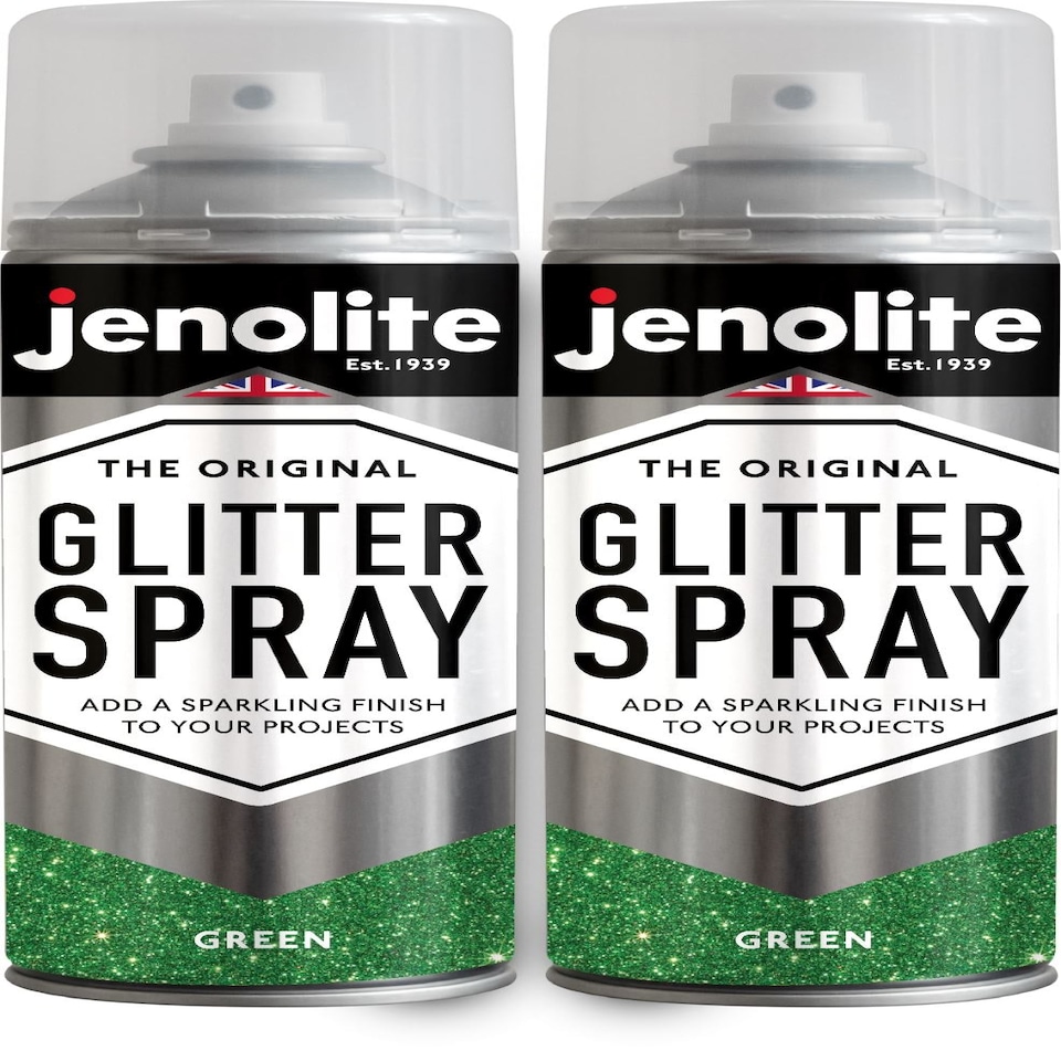 image 1 of Jenolite Multi-Surface Glitter Paint - Green - 400ml Spray Can - 2-Pack