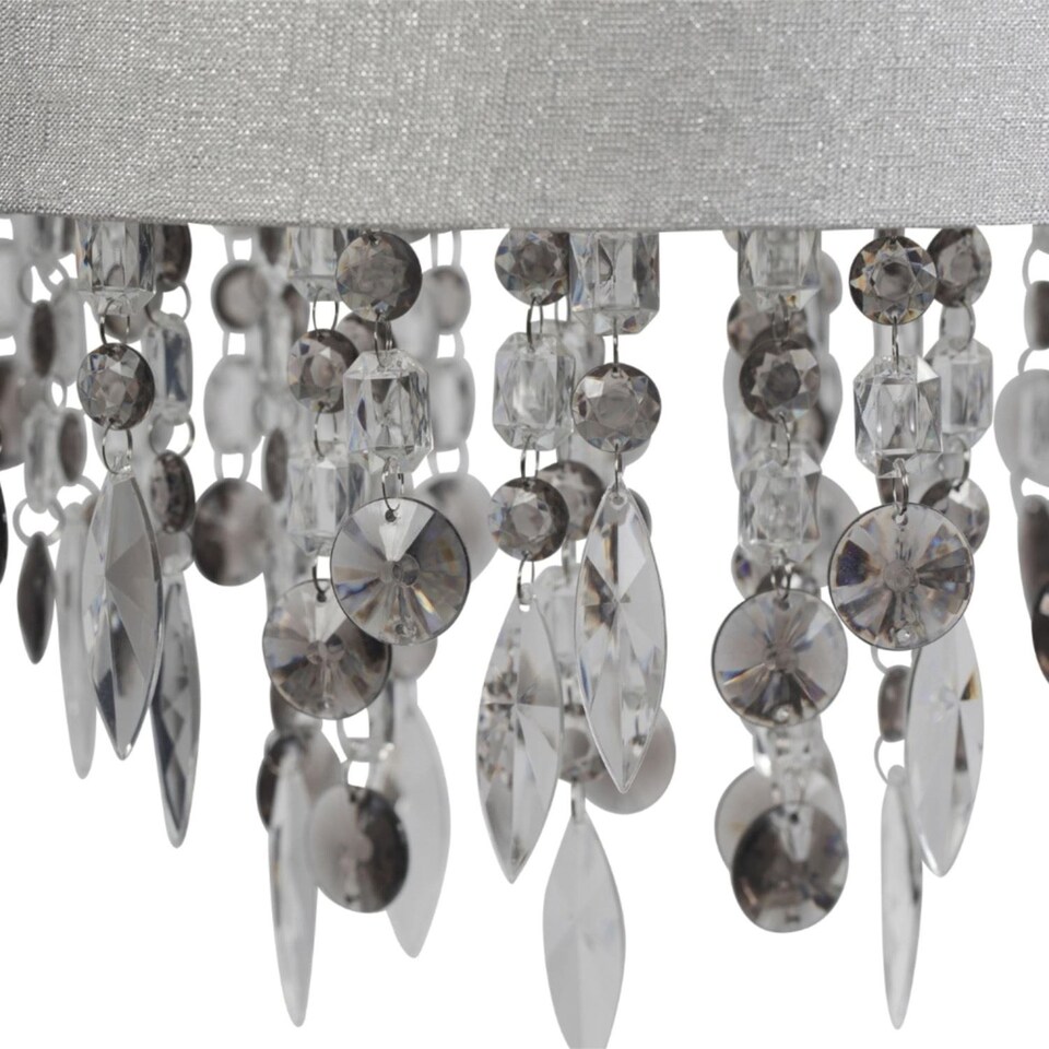 image 1 of Pair of Large 40cm Easy Fit Shades in Grey with Acrylic Droplets | Grey | Clear | Large | 2