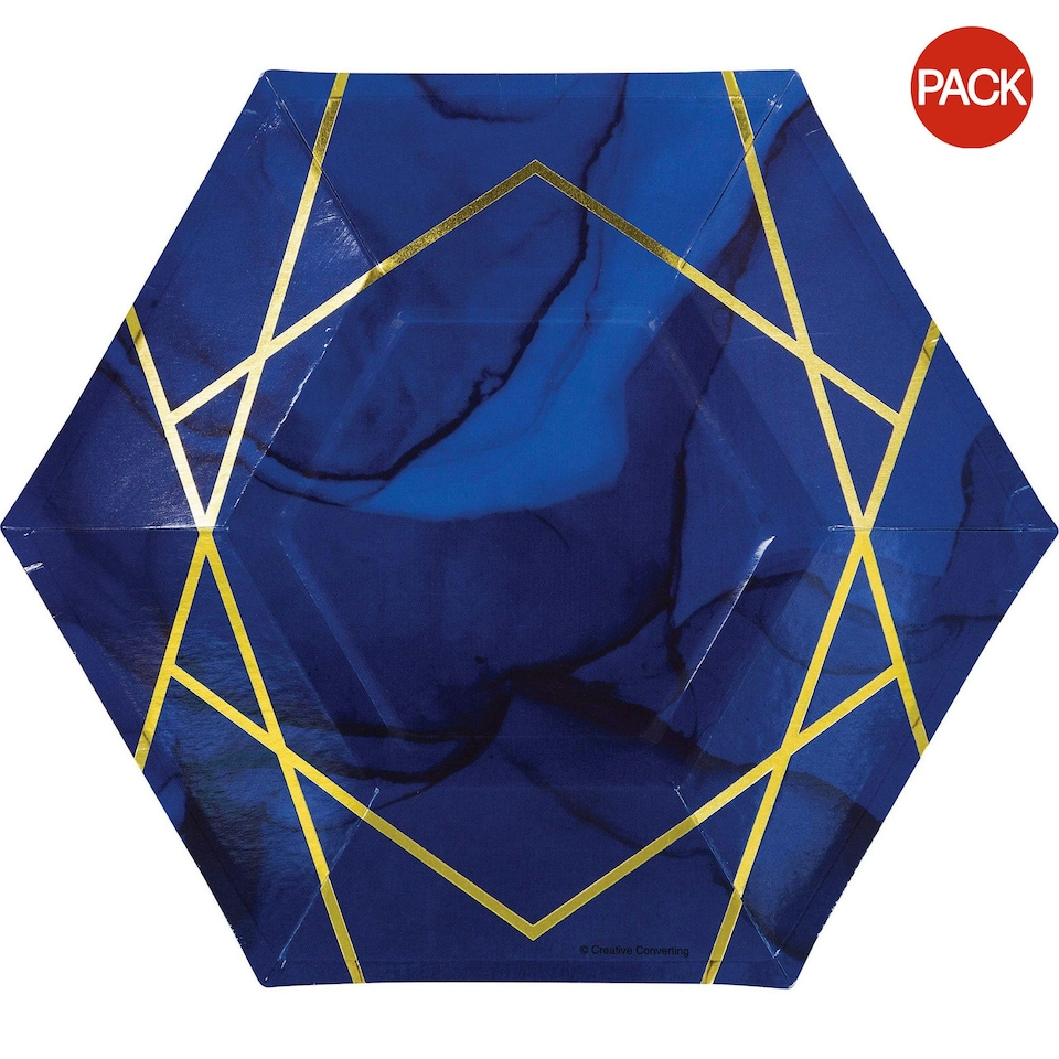 Creative Party Paper Birthday Dessert Plate (Pack of 8) - Blue/Gold - One Size