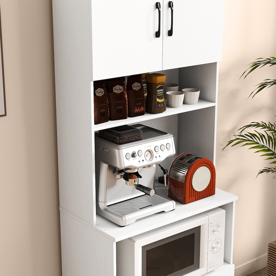 image 1 of COSTWAY Pantry Cabinet with Power Outlets Freestanding Narrow Kitchen Hutch