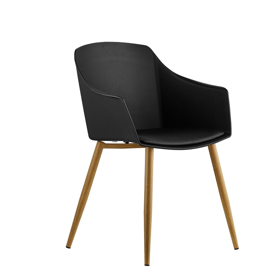 image 1 of Single Eden Modern Dining Chair, Faux Leather Padded Cushion & Solid Wooden Legs Black