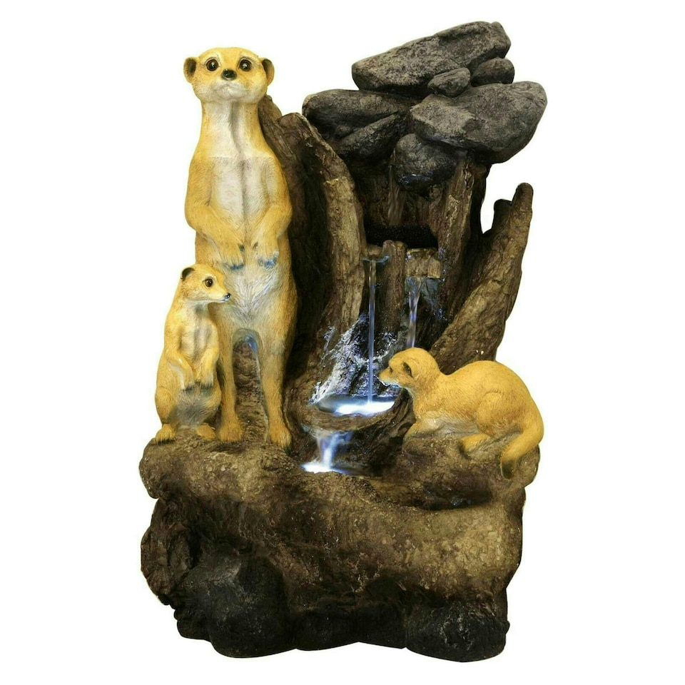 image 1 of Primrose Mob of Meerkat Falls Mains Powered Water Feature with Lights White 56cm