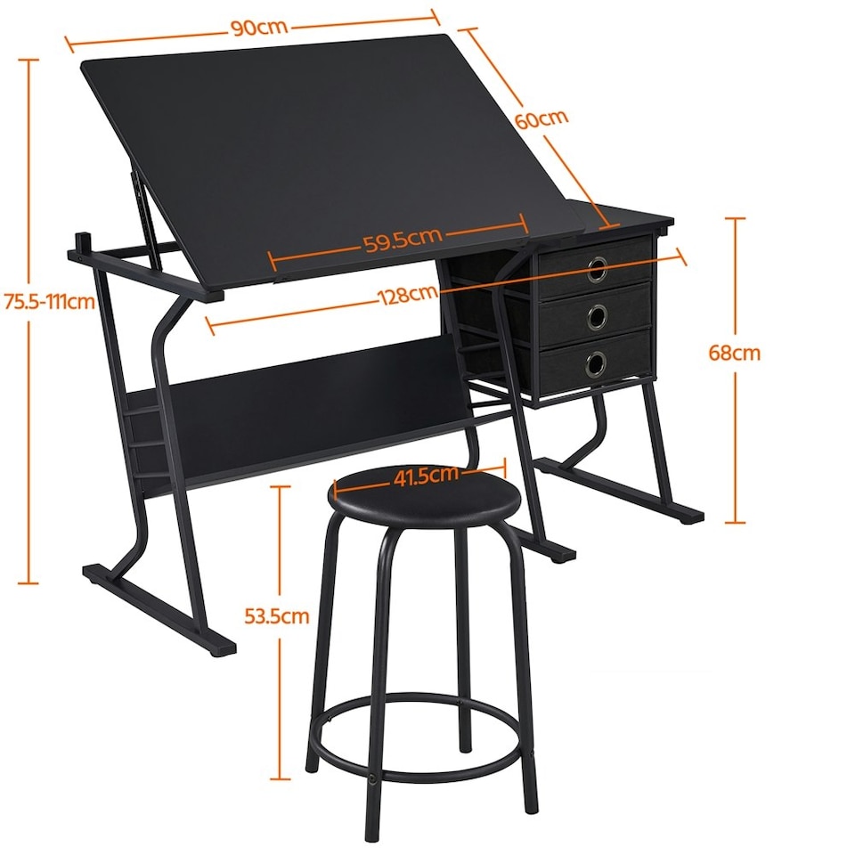 image 1 of Yaheetech Drafting Table & Stool Set For Artists | Black