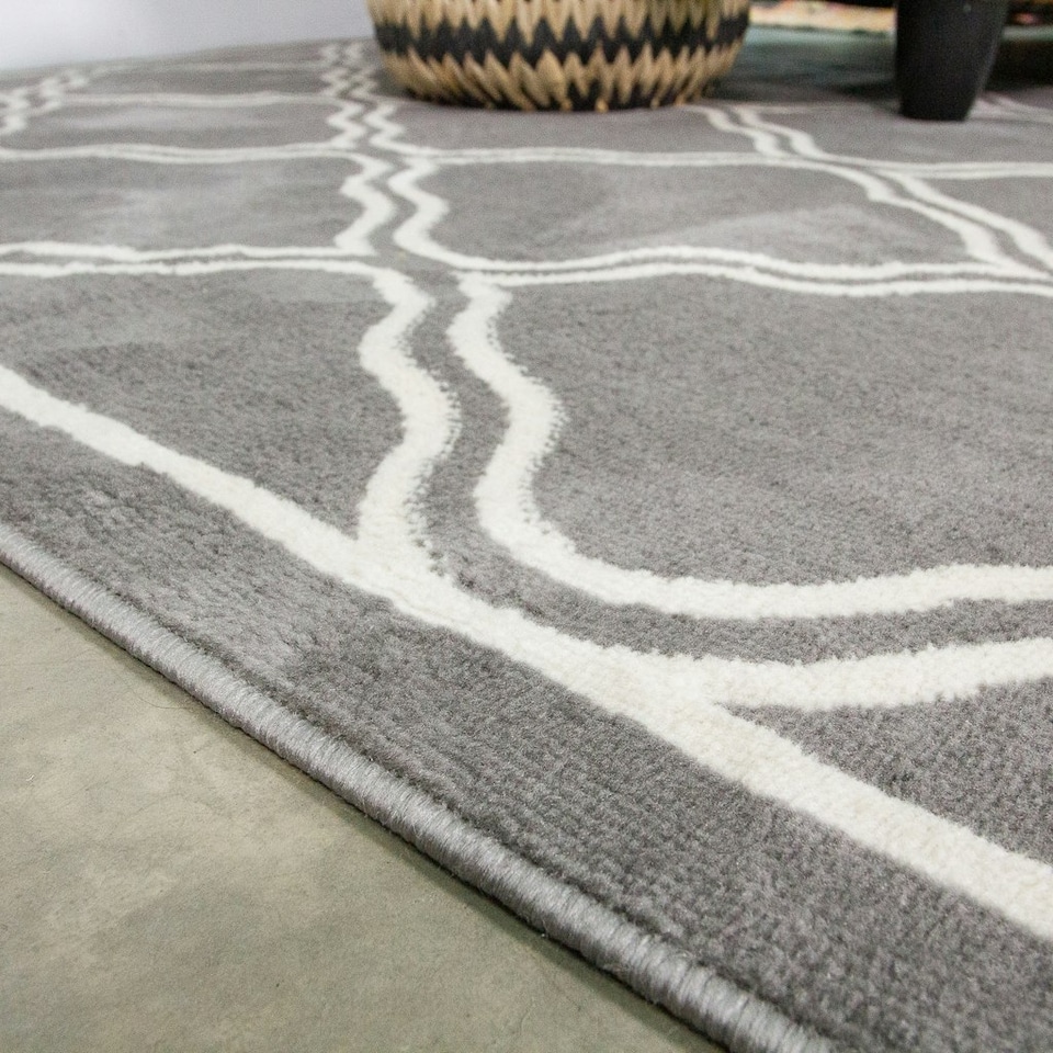 image 1 of KUKOON Grey Modern Trellis Bordered Living Area Rug 120cm x 170cm | Grey